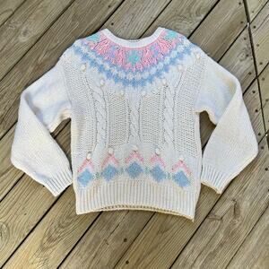 Jason Maxwell Women's Vintage White Fair Isle Sweater Size L